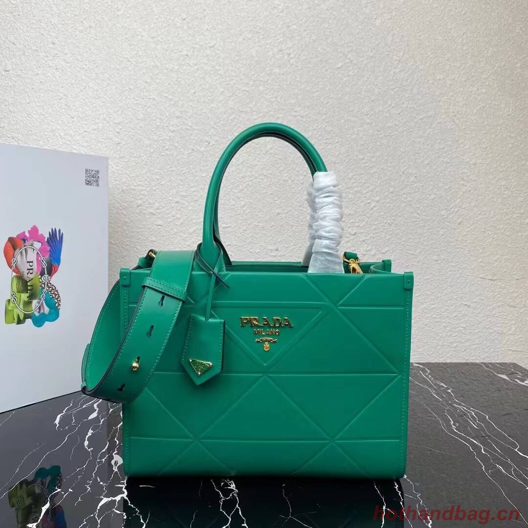 Small leather Prada Symbole bag with topstitching 1HH039 green