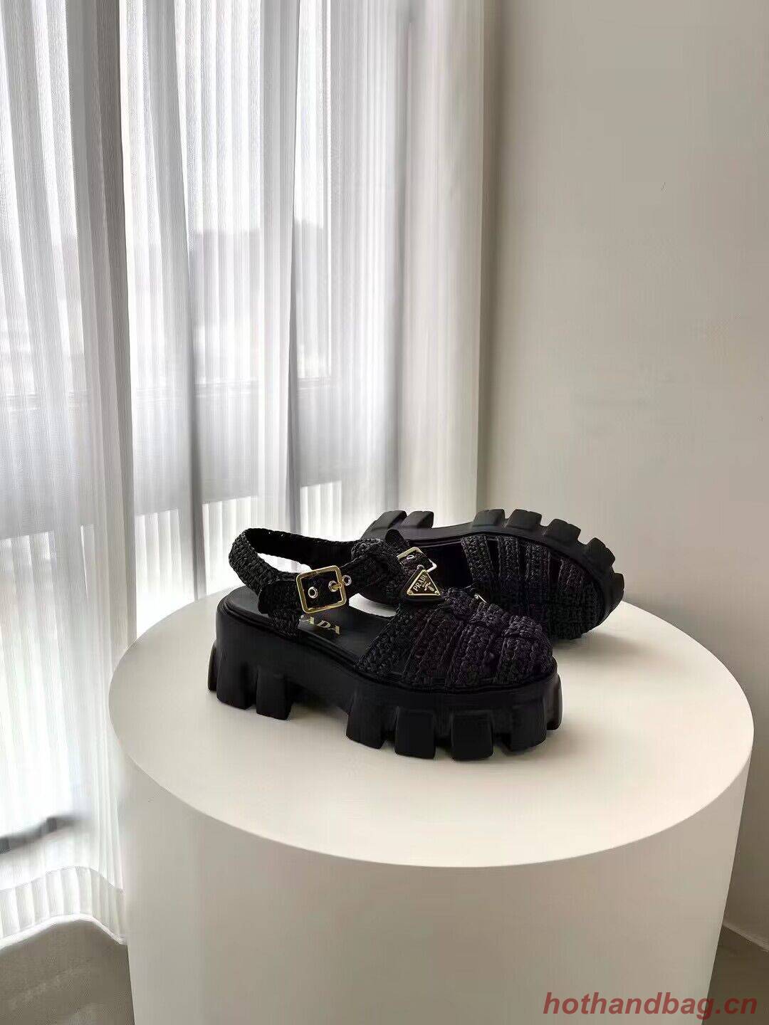 Prada Weave Sandals Shoes PD30362 Black