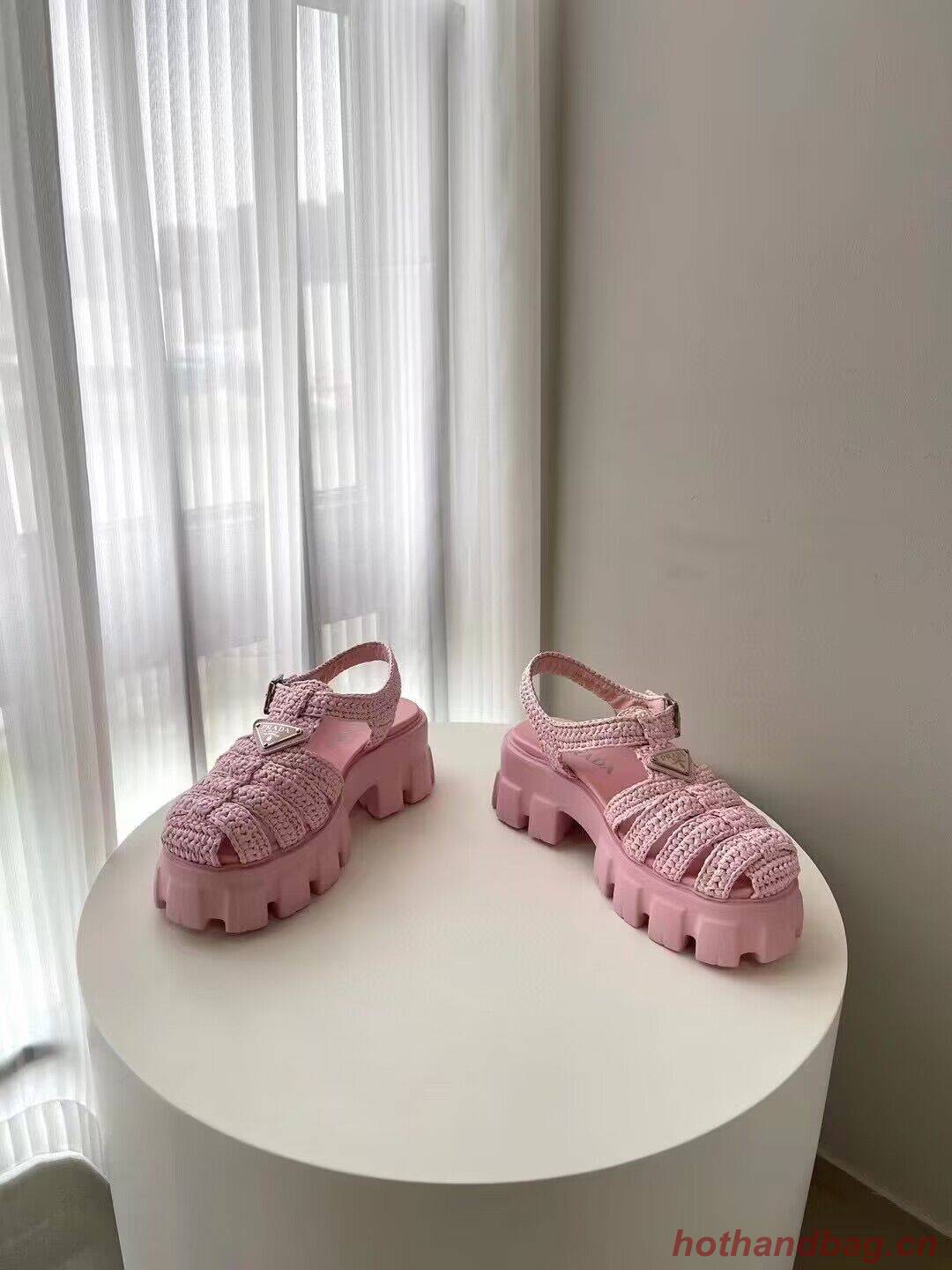 Prada Weave Sandals Shoes PD30362 Pink