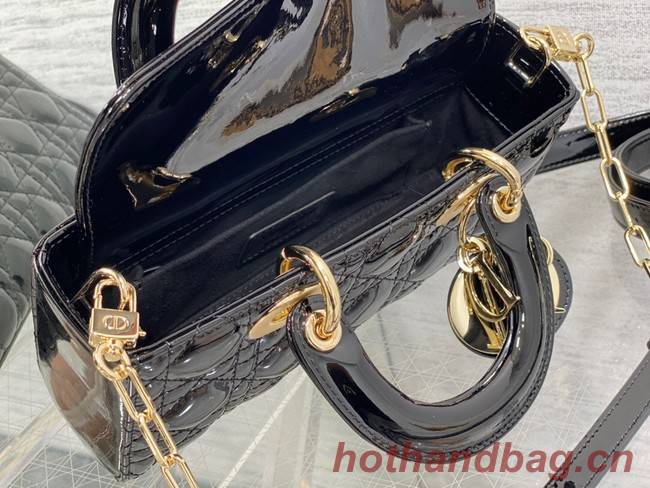 Dior SMALL LADY D-JOY BAG Patent Cannage Calfskin M0613OW black