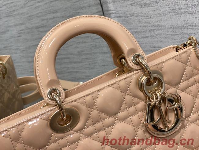 MEDIUM LADY D-JOY BAG Patent Cannage Calfskin M0540ON PINK