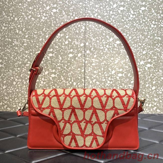 VALENTINO V-logo LOCO sheepskin and fabric handbag 2560 red