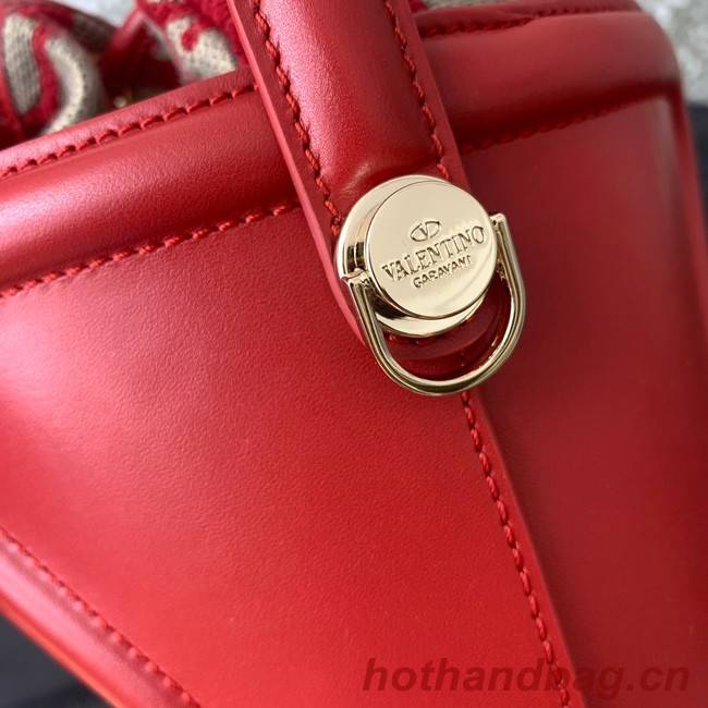 VALENTINO V-logo MINI LOCO sheepskin and fabric Bucket Bag I6ZN red