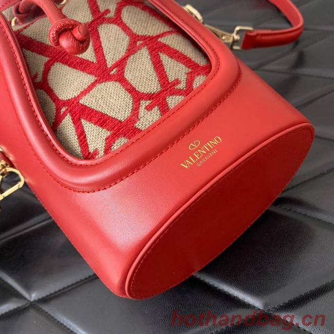 VALENTINO V-logo MINI LOCO sheepskin and fabric Bucket Bag I6ZN red