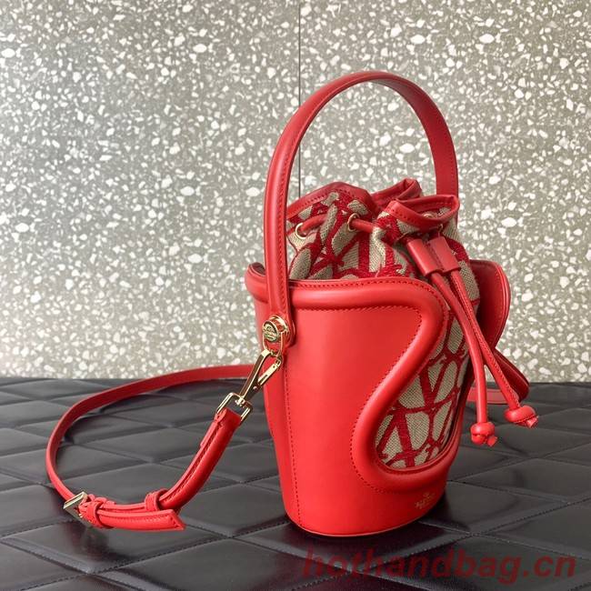 VALENTINO V-logo MINI LOCO sheepskin and fabric Bucket Bag I6ZN red