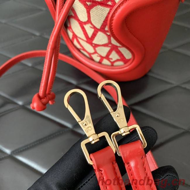 VALENTINO V-logo MINI LOCO sheepskin and fabric Bucket Bag I6ZN red