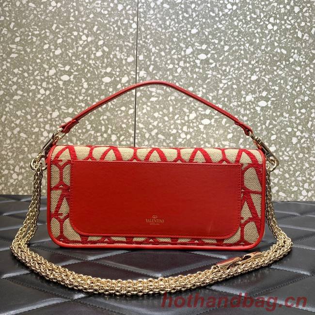 VALENTINO V-logo LOCO sheepskin and fabric handbag 0L96 red