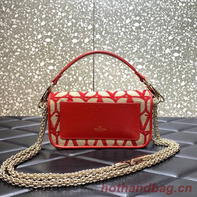 VALENTINO V-logo MINI LOCO sheepskin and fabric handbag QJ4A red