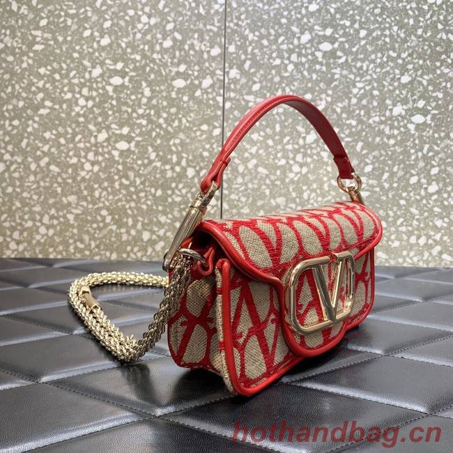 VALENTINO V-logo MINI LOCO sheepskin and fabric handbag QJ4A red