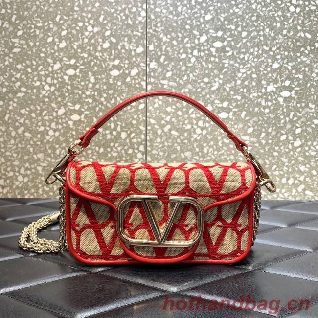 VALENTINO V-logo MINI LOCO sheepskin and fabric handbag QJ4A red