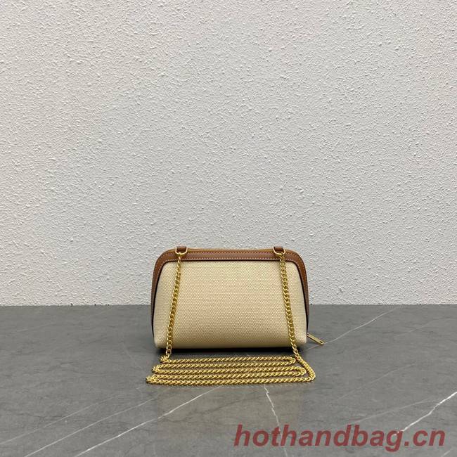 Celine CLUTCH WITH CHAIN IN TRIOMPHE CANVAS AND LAMBSKIN 100382 beige/tan