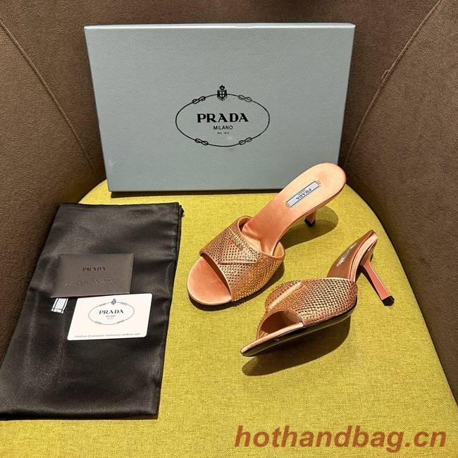 Prada High-heeled satin slides with crystals 93509-8