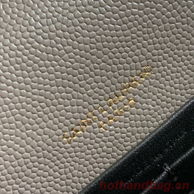 SAINT LAURENT CASSANDRE MATELASSE ENVELOPE CHAIN WALLET IN GRAIN DE POUDRE EMBOSSED LEATHER 393953 GRAY