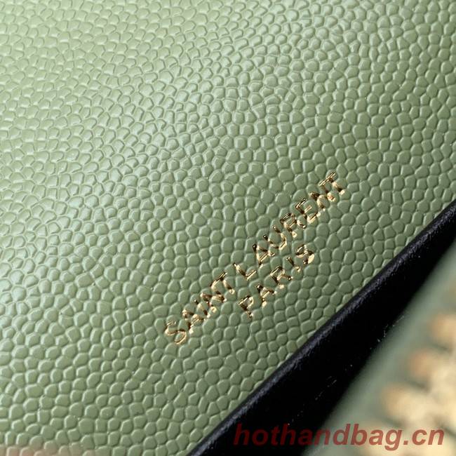 SAINT LAURENT CASSANDRE MATELASSE ENVELOPE CHAIN WALLET IN GRAIN DE POUDRE EMBOSSED LEATHER 393953 GREEN