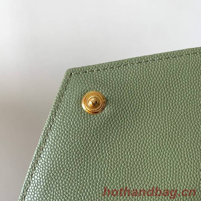 SAINT LAURENT CASSANDRE MATELASSE ENVELOPE CHAIN WALLET IN GRAIN DE POUDRE EMBOSSED LEATHER 393953 GREEN