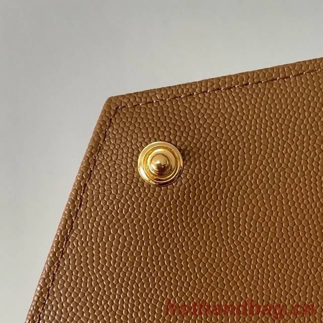 SAINT LAURENT CASSANDRE MATELASSE ENVELOPE CHAIN WALLET IN GRAIN DE POUDRE EMBOSSED LEATHER 393953 Golden Brown