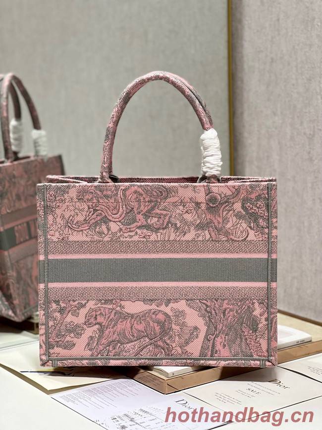 MEDIUM DIOR BOOK TOTE Gray and Pink Toile de Jouy Reverse Embroidery M1296ZRG