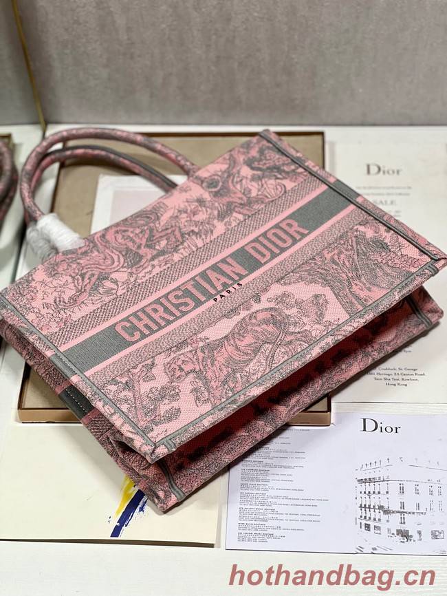 MEDIUM DIOR BOOK TOTE Gray and Pink Toile de Jouy Reverse Embroidery M1296ZRG