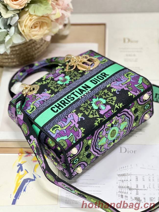 MEDIUM LADY D-LITE BAG Multicolor Dior Indian Purple Embroidery M0565OESK