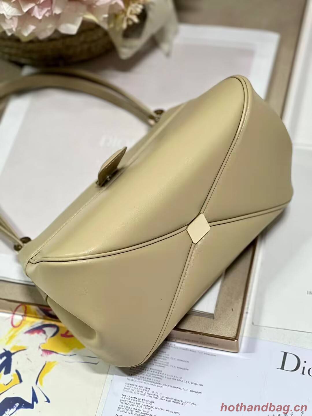 SMALL DIOR KEY BAG Box Calfskin M1844O Sand-Colored