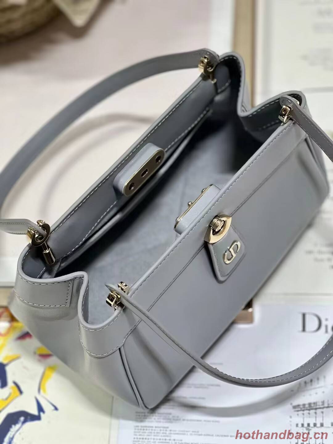 SMALL DIOR KEY BAG Box Calfskin M1844O gray