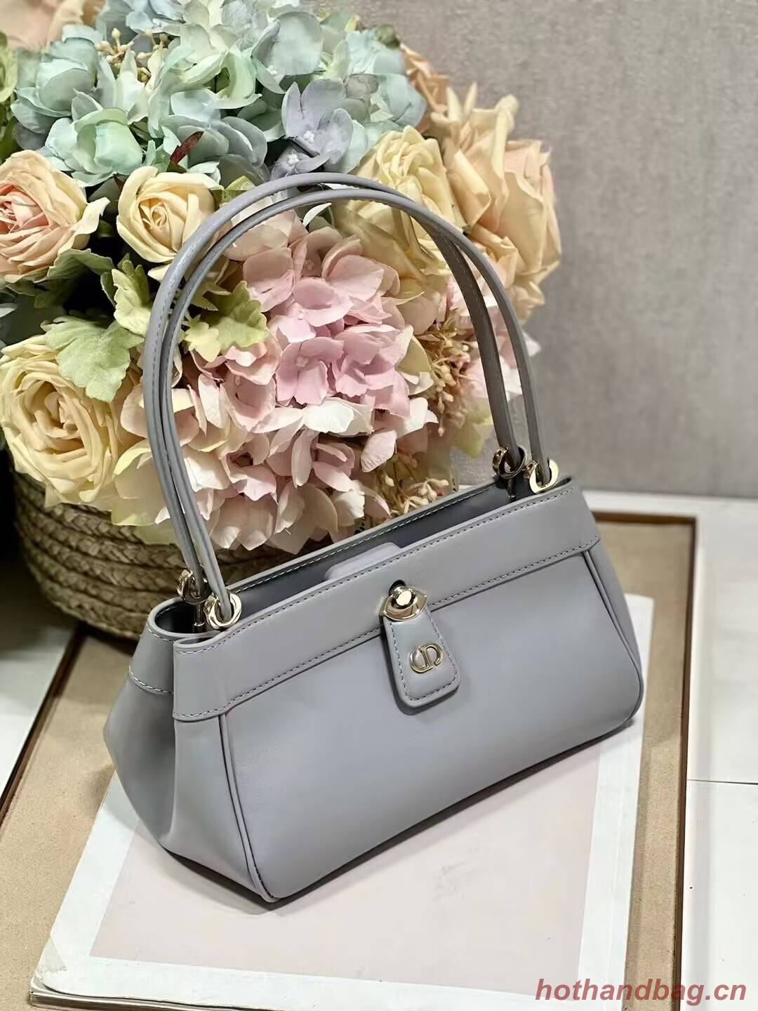 SMALL DIOR KEY BAG Box Calfskin M1844O gray