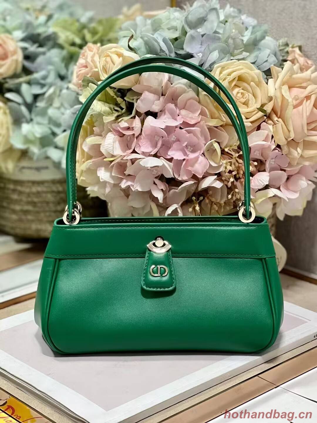 SMALL DIOR KEY BAG Box Calfskin M1844O green