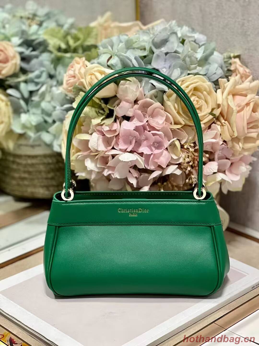 SMALL DIOR KEY BAG Box Calfskin M1844O green