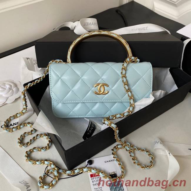 Chanel MINI FLAP BAG WITH TOP HANDLE AP3385 sky blue