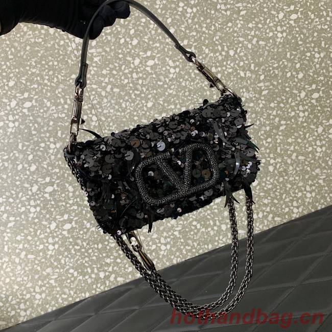 VALENTINO V-logo MINI LOCO sequin and leather bag WA0K53-2