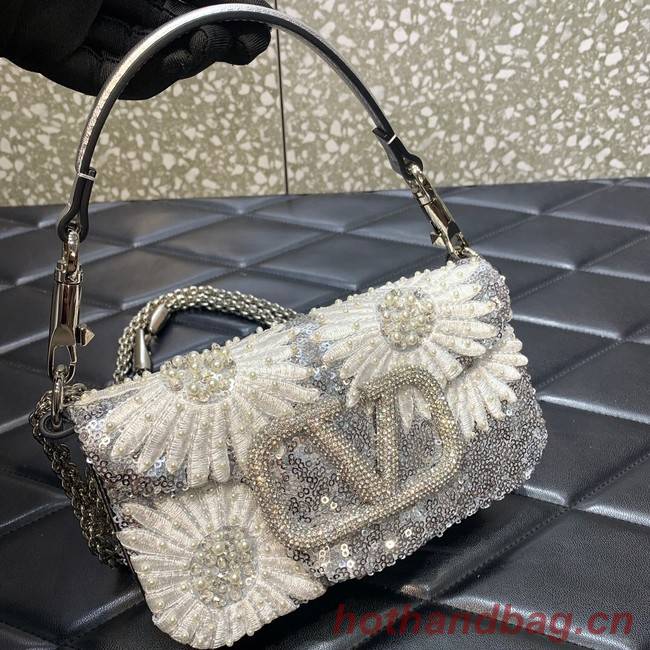 VALENTINO V-logo MINI LOCO sequin and leather bag WA0K53-6