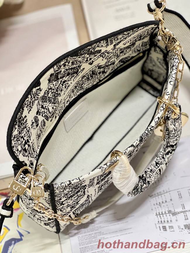 MEDIUM DIOR LADY D-JOY BAG White and Black Plan de Paris Embroidery M0540O