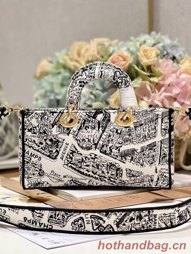 MEDIUM DIOR LADY D-JOY BAG White and Black Plan de Paris Embroidery M0540O