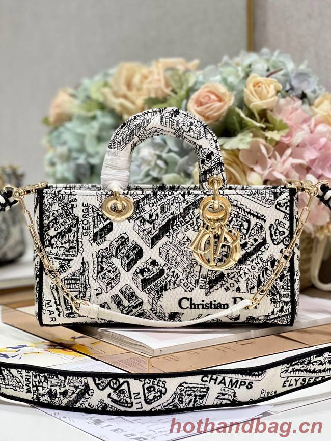 MEDIUM DIOR LADY D-JOY BAG White and Black Plan de Paris Embroidery M0540O