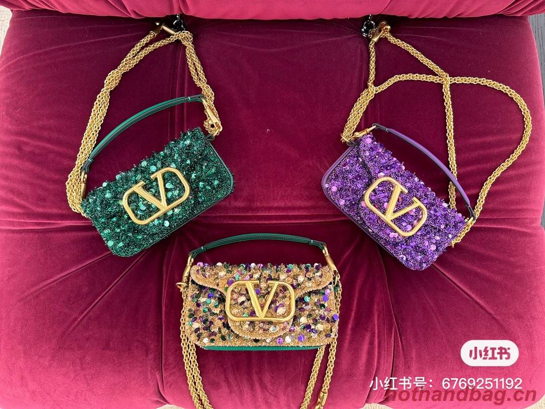 VALENTINO V-logo MINI LOCO sequin and leather bag WA0K53-8