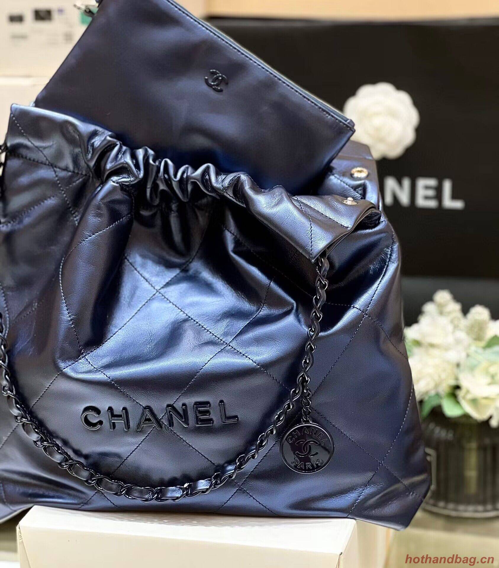 Chanel Calf leather shopping bag AS3261 Navy Blue