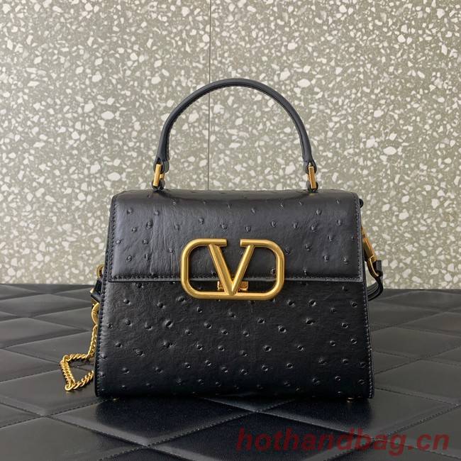 VALENTINO VSLING small Ostrich pattern Shoulder bag WB0F53 black