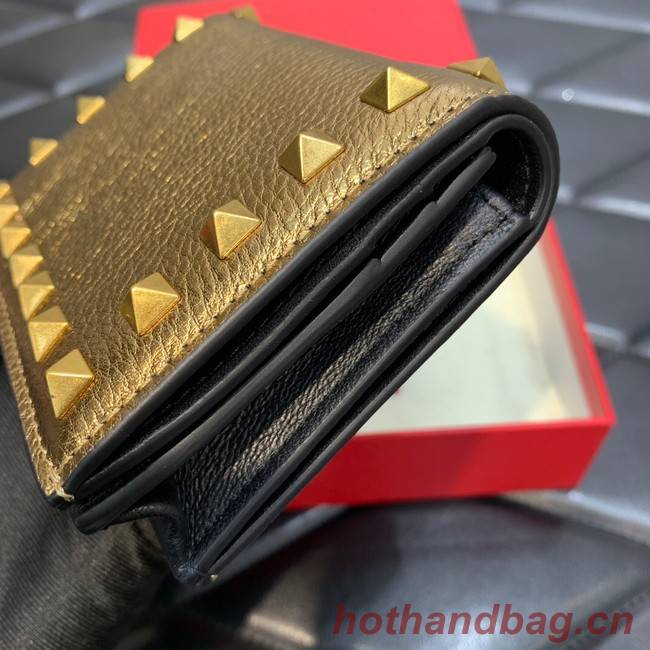 VALENTINO Garavani Rockstud Calfskin Wallet 0P39R bronze