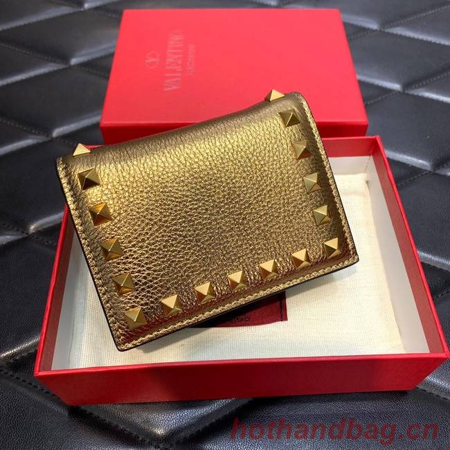 VALENTINO Garavani Rockstud Calfskin Wallet 0P39R bronze