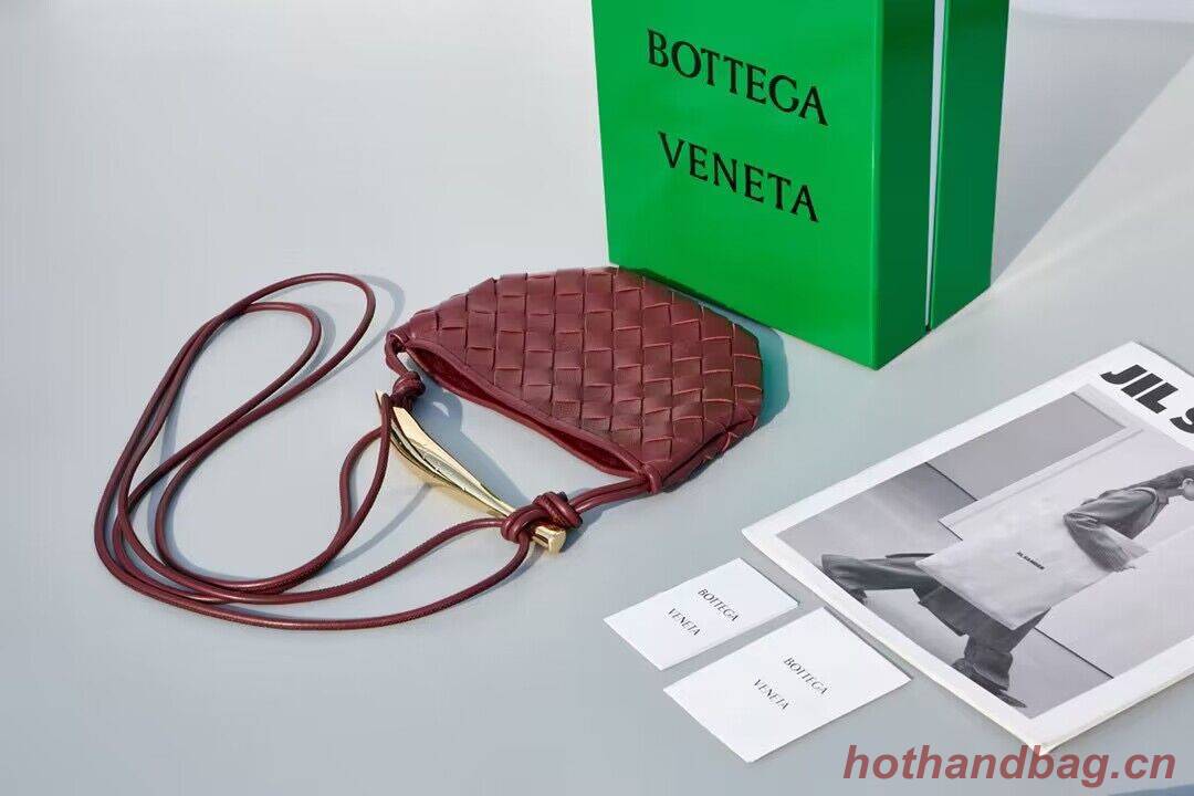 Bottega Veneta Sardine Intrecciato Gold Hardware Handle Bag 744267 Wine