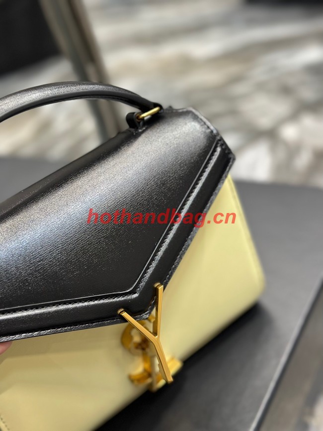 SAINT LAURENT CASSANDRA SMALL TOP HANDLE BAG IN SMOOTH LEATHER 602716 black&yellow