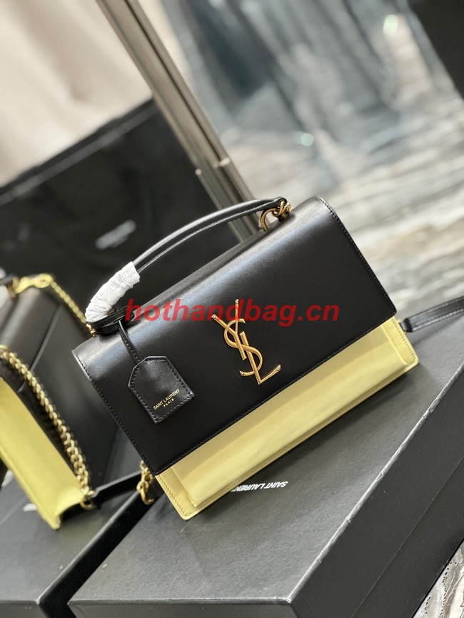 SAINT LAURENT SUNSET MEDIUM TOP HANDLE IN SMOOTH LEATHER 634723 black&yellow