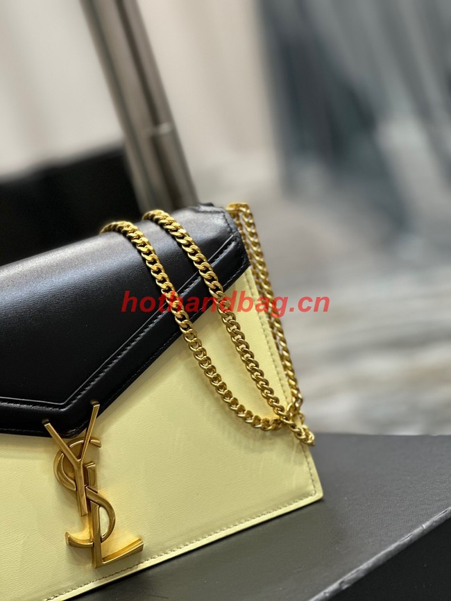 SAINT LAUREN CASSANDRA MEDIUM CHAIN BAG IN GRAIN DE POUDRE EMBOSSED LEATHER 532750 black&yellow