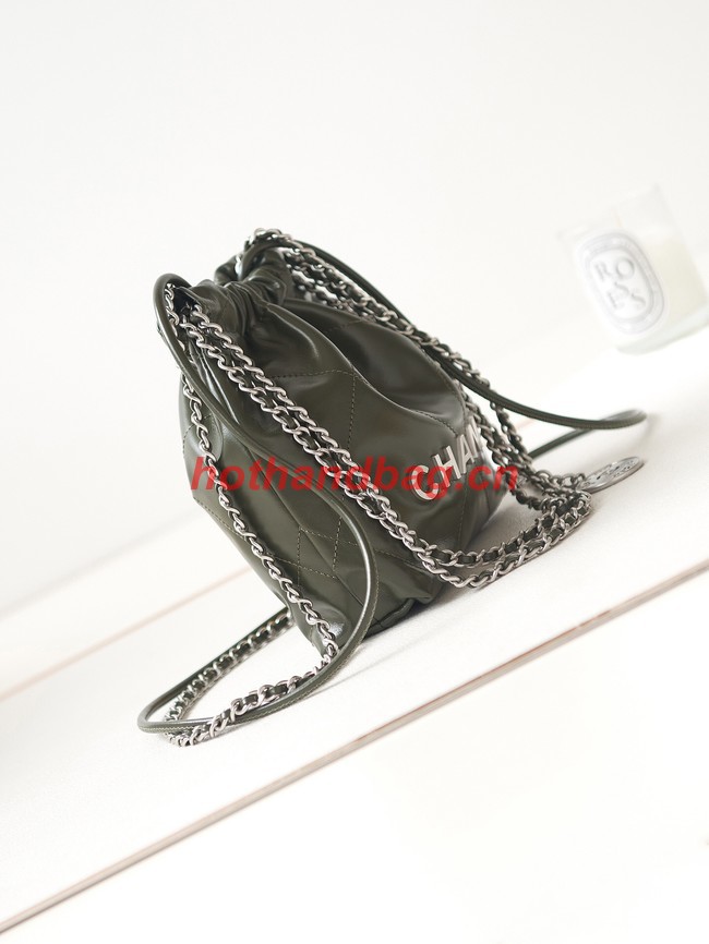 CHANEL 22 MINI HANDBAG Shiny Calfskin & silver-Tone Metal AS3980 DARK GRAY