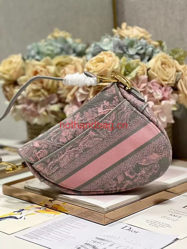 Dior SADDLE BAG Gray and Pink Toile de Jouy Reverse Embroidery M0446CEUP