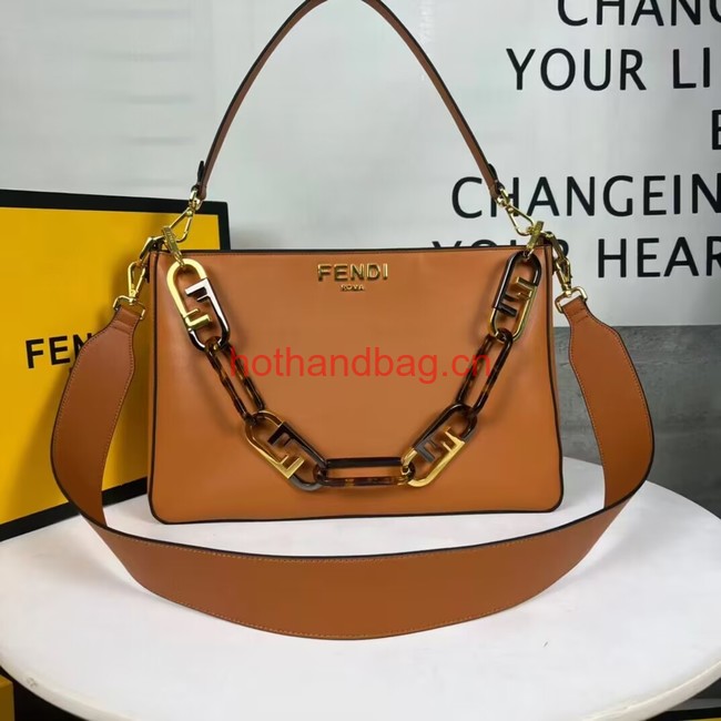 Fendi O Lock Zipper leather bag F1068 brown