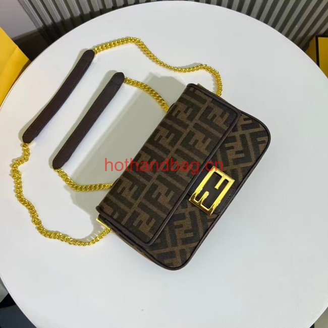 Fendi Brown FF jacquard fabric and leather bag F1531