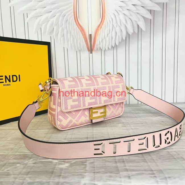 Fendi Baguette canvas bag with FF embroidery 8BR600 pink&white