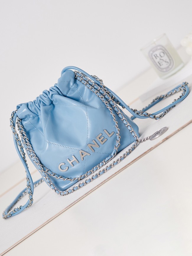 CHANEL 22 MINI HANDBAG AS3980 blue & Silver Tone