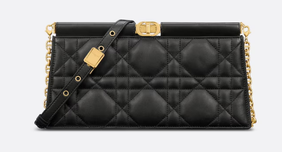 DIOR CARO COLLE NOIRE CLUTCH WITH CHAIN Black Cannage Lambskin S5166UDBB